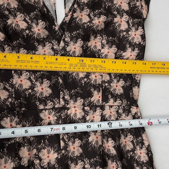 Reiss Floral Crawford Fluid Dress V-Neck Keyhole Black Flowy Cap Sleeve Women 12 - Picture 13 of 15